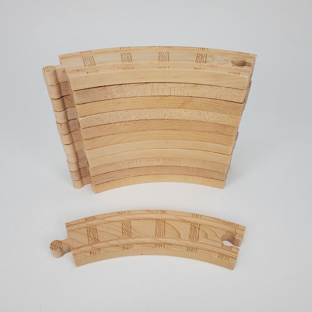 12 Piece Wooden Curved Train Track Set Natural Wood Railway Expansion Pieces